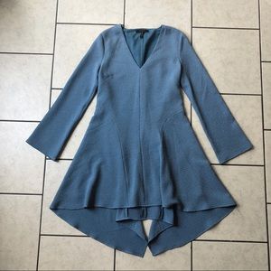 BCBGMaxAzria • dusty blue circle bell sleeve flare dress, S